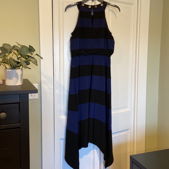Blue and Black WHBM Drawstring Waist Dress - Size XS - Picture 3 of 6